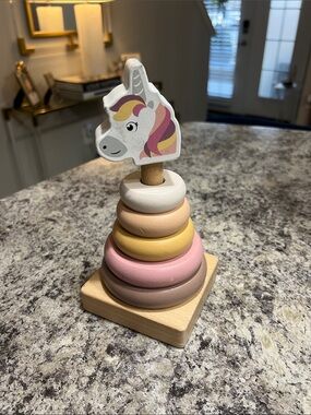 Wooden Unicorn Stacking Rings - Pastel Pink, Yellow, Cream, Taupe
